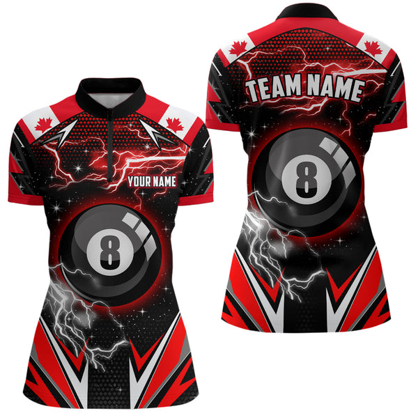 Canada Flag Lightning 8 Ball Billiard Jerseys For Women Custom Patriotic Team League Billiard Shirts TDM1954