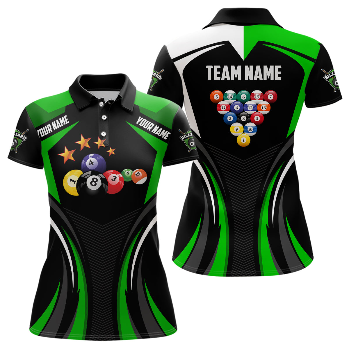 Personalized Name Green Billiard Jerseys For Women Custom 3D Billiard Polo Shirts For Team Player TDM0295