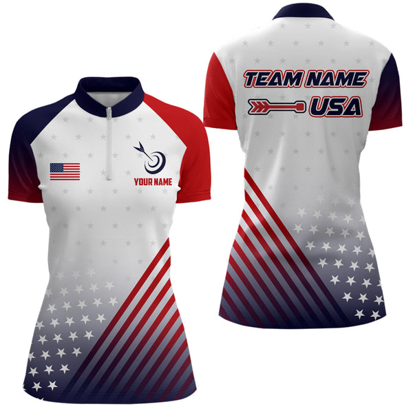 Personalized Patriotic US Flag Archery Women Polo & Quarter-Zip Shirts Custom Team Archery Jerseys TDM1763