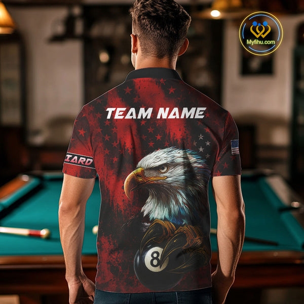 Black And Red American Flag Eagle Billiard Shirt For Men Custom Claw 8 Ball Pool Team Jersey TDM4317