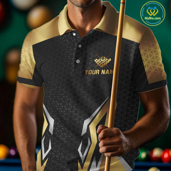 Black And Golden 8 Ball Pool Crown Billiard Shirt For Men Custom Billiard Jersey Polo & 1/4 Zip TDM4321