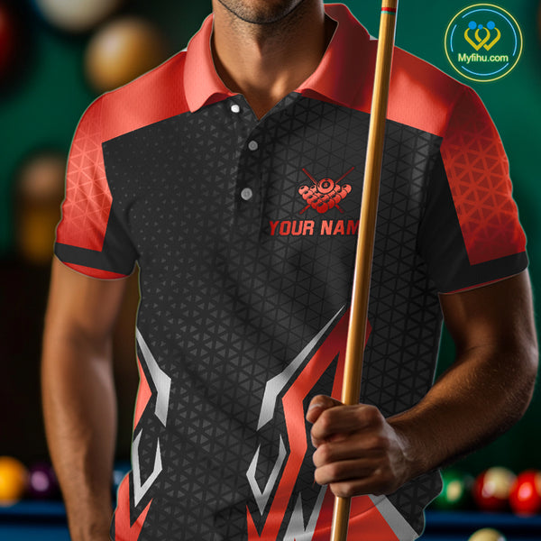 Black And Red 8 Ball Pool Crown Billiard Shirt For Men Custom Billiard Jersey Team Polo & 1/4 Zip TDM4322