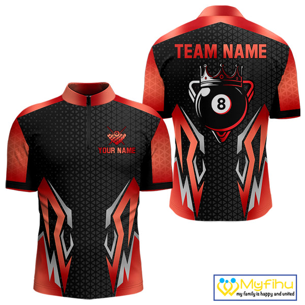Black And Red 8 Ball Pool Crown Billiard Shirt For Men Custom Billiard Jersey Team Polo & 1/4 Zip TDM4322