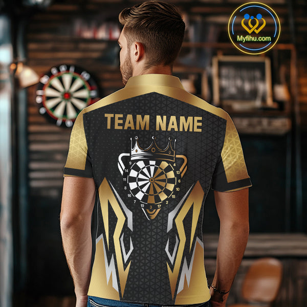 Black And Golden Crown Darts Shirt For Men Custom Darts Jerseys Team Polo & Quarter Zip Uniform TDM4324