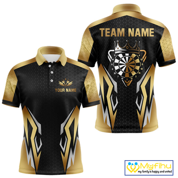 Black And Golden Crown Darts Shirt For Men Custom Darts Jerseys Team Polo & Quarter Zip Uniform TDM4324