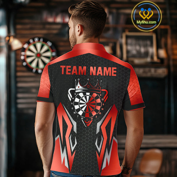 Black And Red Crown Darts Shirt For Men Custom Darts Jerseys Team Polo & Quarter Zip Uniform TDM4325