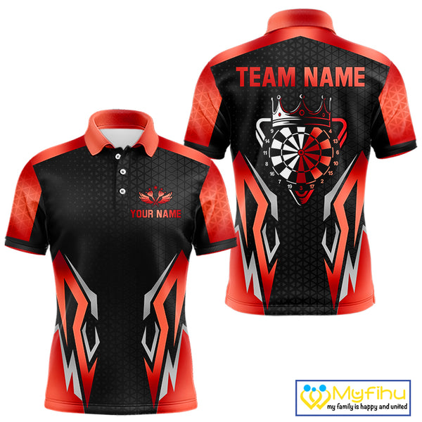 Black And Red Crown Darts Shirt For Men Custom Darts Jerseys Team Polo & Quarter Zip Uniform TDM4325
