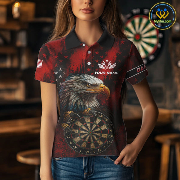 Black And Red American Flag Claw Eagle Darts Shirt For Women Custom Team Patriotic Darts Jerseys TDM4318