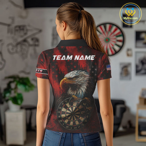 Black And Red American Flag Claw Eagle Darts Shirt For Women Custom Team Patriotic Darts Jerseys TDM4318