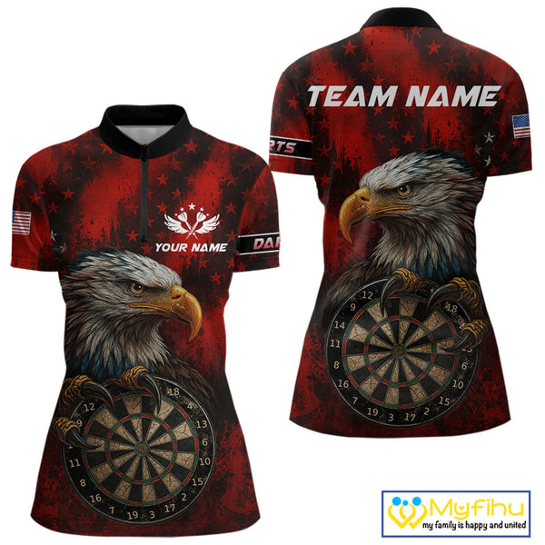 Black And Red American Flag Claw Eagle Darts Shirt For Women Custom Team Patriotic Darts Jerseys TDM4318