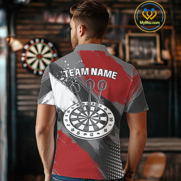 Personalized Red And Grey Grunge Darts Shirt For Men Custom Darts Jerseys Team Polo & Quarter Zip TDM4337