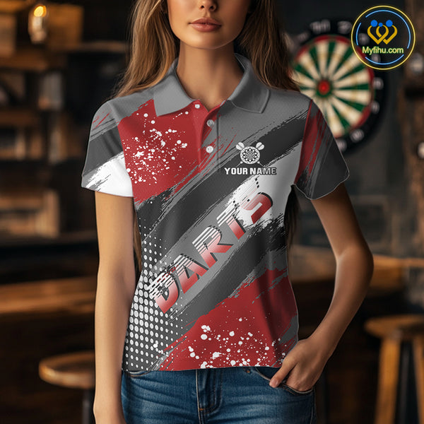 Personalized Red And Grey Grunge Darts Shirt For Women Custom Darts Jerseys Team Polo & Quarter Zip TDM4337