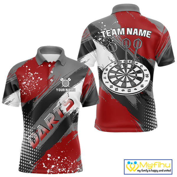Personalized Red And Grey Grunge Darts Shirt For Men Custom Darts Jerseys Team Polo & Quarter Zip TDM4337