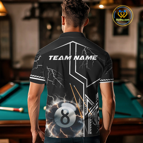 Personalized Thunder Lighting 8 Ball Shirt For Men, White Black Billiard Team Shirts, Pool Jerseys TDM4110