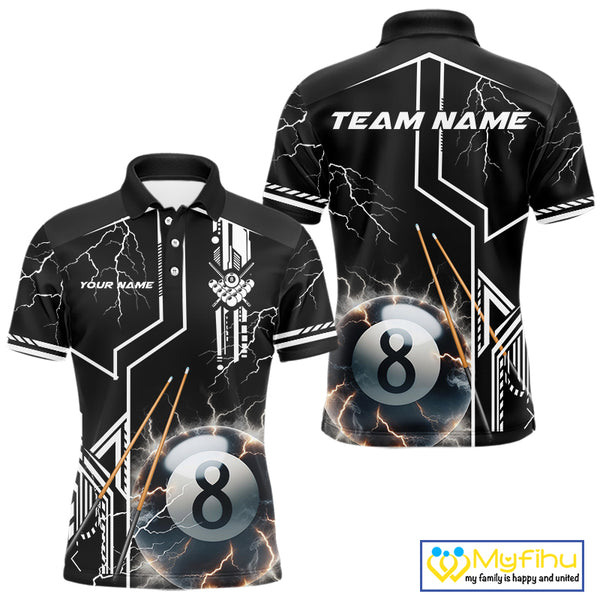 Personalized Thunder Lighting 8 Ball Shirt For Men, White Black Billiard Team Shirts, Pool Jerseys TDM4110