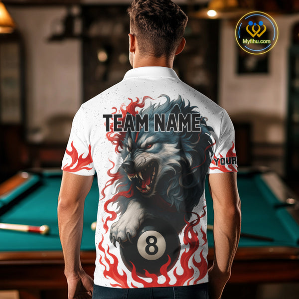 Personalized Wolf Flaming 8 Ball Billiard Shirts For Men Custom Billiard Pool Team Jersey |Red TDM4111
