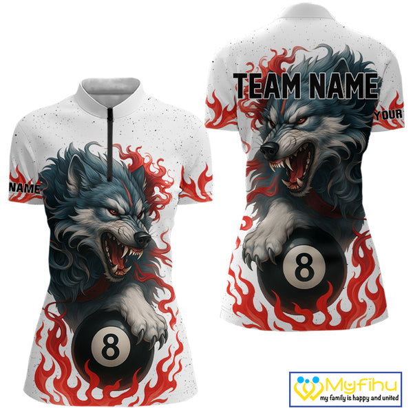 Personalized Wolf Flaming 8 Ball Billiard Shirts For Women Custom Billiard Pool Team Jersey |Red TDM4111