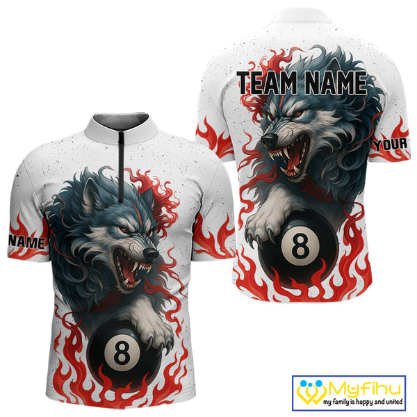 Personalized Wolf Flaming 8 Ball Billiard Shirts For Men Custom Billiard Pool Team Jersey |Red TDM4111