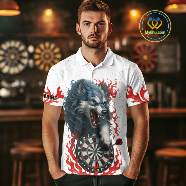 Personalized Wolf Flaming Dart Shirts For Men Custom Darts Jerseys Team Polo & Quarter Zip | Red TDM4112