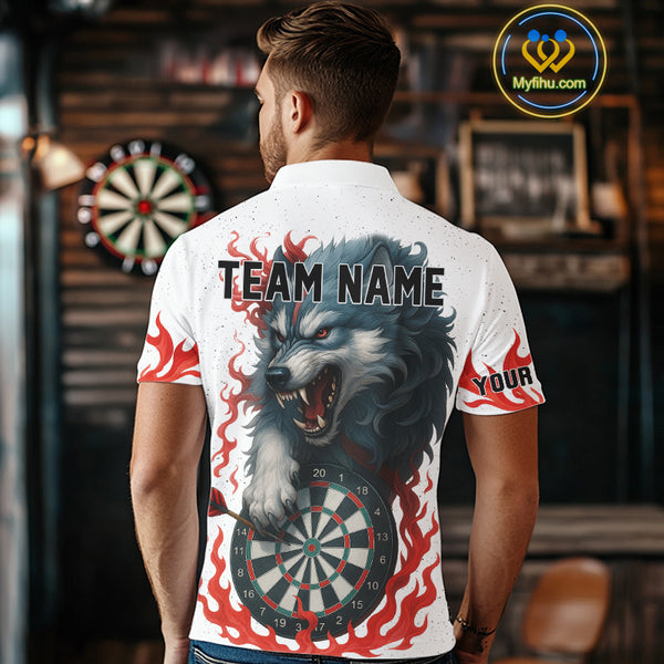 Personalized Wolf Flaming Dart Shirts For Men Custom Darts Jerseys Team Polo & Quarter Zip | Red TDM4112