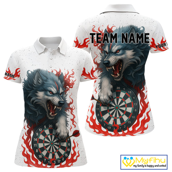 Personalized Wolf Flaming Dart Shirts For Women Custom Darts Jerseys Team Polo & Quarter Zip | Red TDM4112