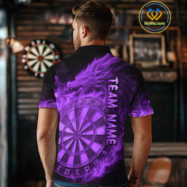 Personalized 3D Purple Dartboard Dragon Flame Dart Shirts For Men Custom Darts Team Jerseys TDM4312