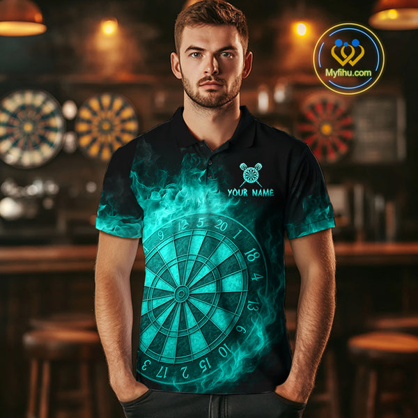 Personalized 3D Turquoise Dartboard Dragon Flame Dart Shirts For Men Custom Darts Team Jerseys TDM4313