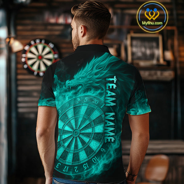 Personalized 3D Turquoise Dartboard Dragon Flame Dart Shirts For Men Custom Darts Team Jerseys TDM4313