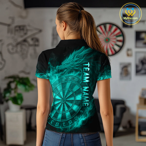 Personalized 3D Turquoise Dartboard Dragon Flame Dart Shirts For Women Custom Darts Team Jerseys TDM4313