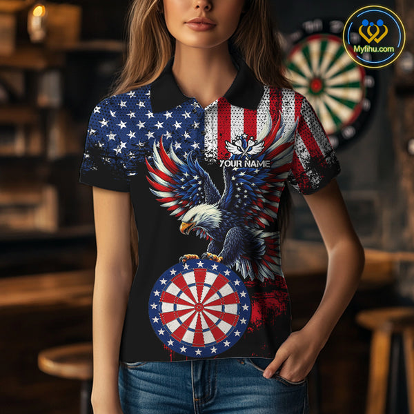 Personalized Patriotic Eagle Dartboard Jersey For Women Custom American Flag Darts Team Shirt TDM4755