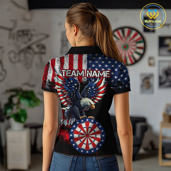 Personalized Patriotic Eagle Dartboard Jersey For Women Custom American Flag Darts Team Shirt TDM4755