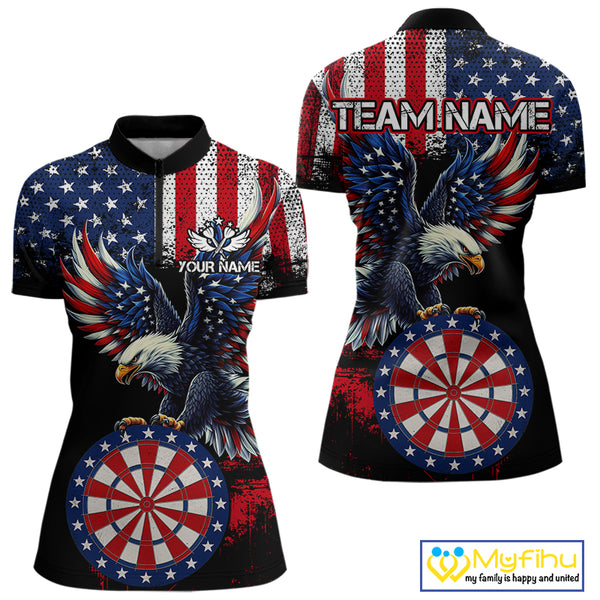 Personalized Patriotic Eagle Dartboard Jersey For Women Custom American Flag Darts Team Shirt TDM4755