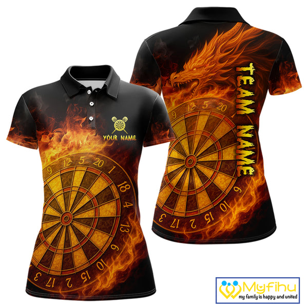 Personalized 3D Orange Dartboard Dragon Flame Dart Shirts For Women Custom Darts Team Jerseys TDM4069