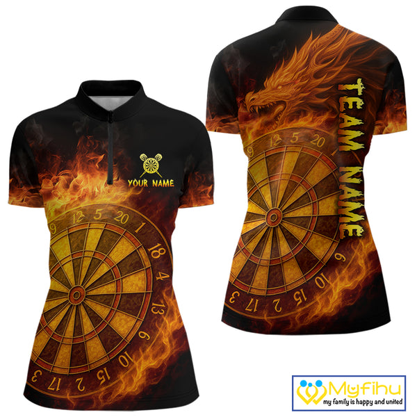 Personalized 3D Orange Dartboard Dragon Flame Dart Shirts For Women Custom Darts Team Jerseys TDM4069