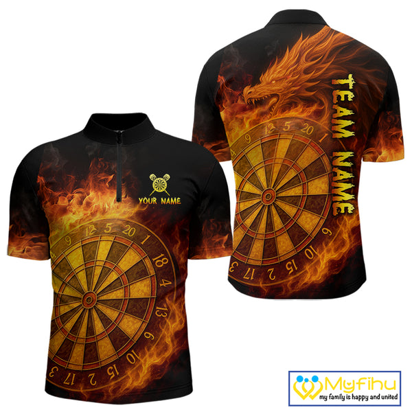 Personalized 3D Orange Dartboard Dragon Flame Dart Shirts For Men Custom Darts Team Jerseys TDM4069