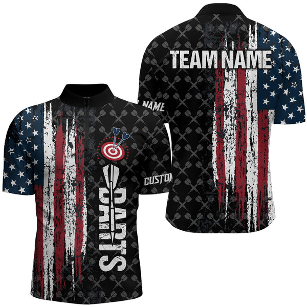 Grunge Vintage American Flag Custom Dart Shirts For Men, Pride Team Patriotic Dart Jerseys TDM3296