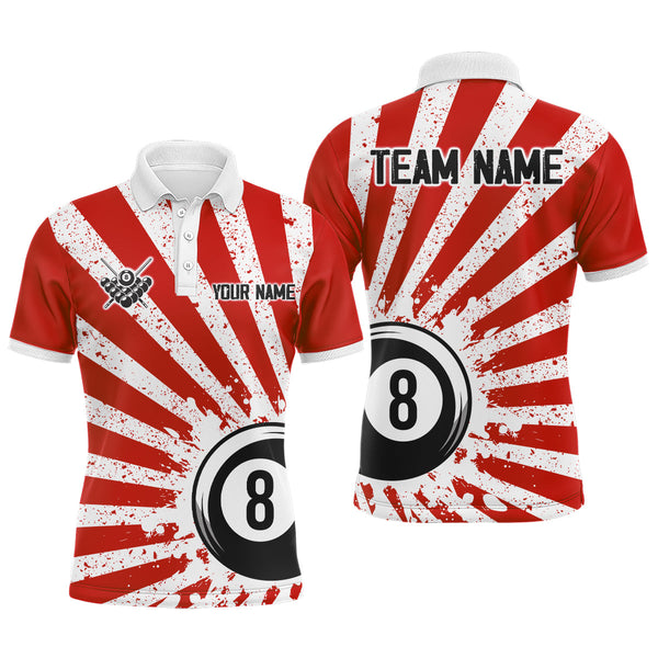 Funny Grunge Billiard 8 Ball Men Polo & Quarter-Zip Shirts Custom Red 8 Ball Pool Jerseys Attire TDM1879