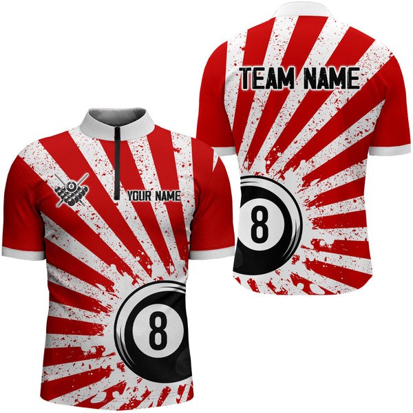 Funny Grunge Billiard 8 Ball Men Polo & Quarter-Zip Shirts Custom Red 8 Ball Pool Jerseys Attire TDM1879