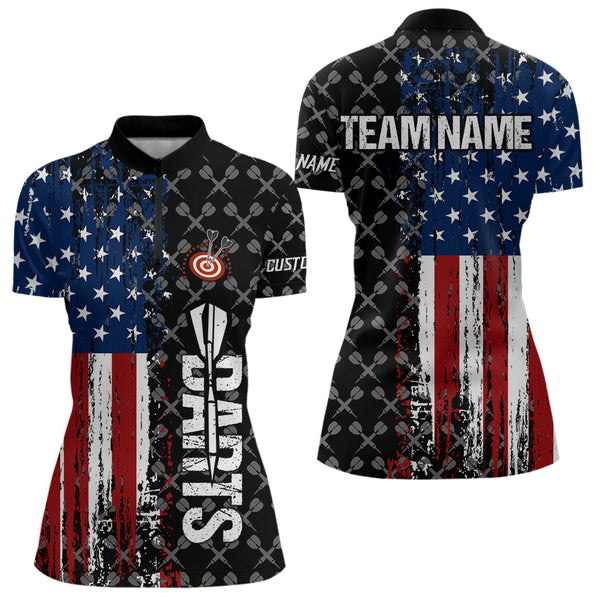 Grunge American Flag Custom Darts Shirt For Women, Darts Jersey Pocket Option TDM3798
