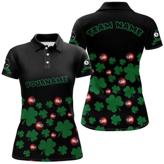 Custom Black Green 3D Pattern Billiard Balls And Clovers Full Printing Polo Shirts For Women TDM0246
