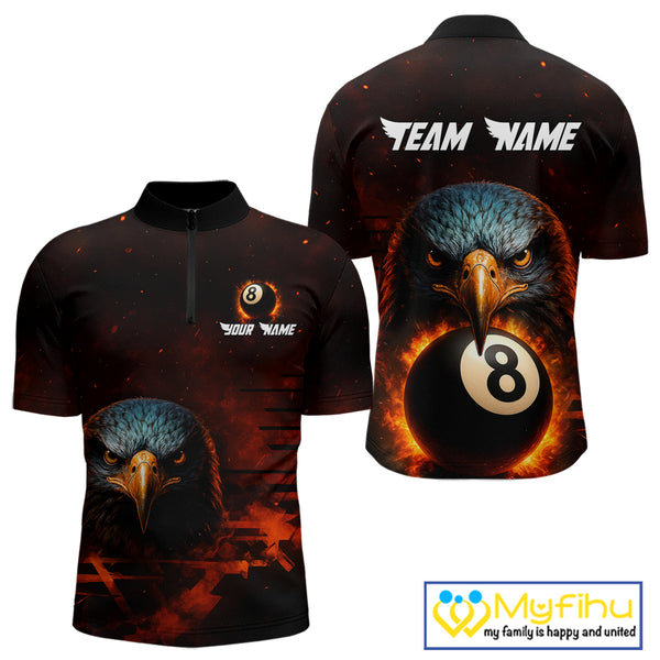 Personalized Eagle 8 Ball Fire Billiard Shirts For Men, 8 Ball Pool Team Shirts, Billiard Jerseys TDM4066