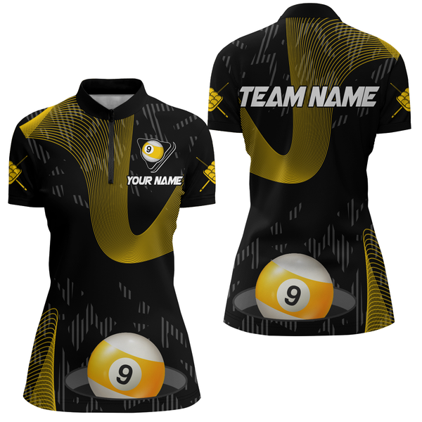 Customized Yellow Black 9 Ball Pool 3D Printed Billiard Shirts For Women, 9 Ball Billiard Jerseys TDM1938