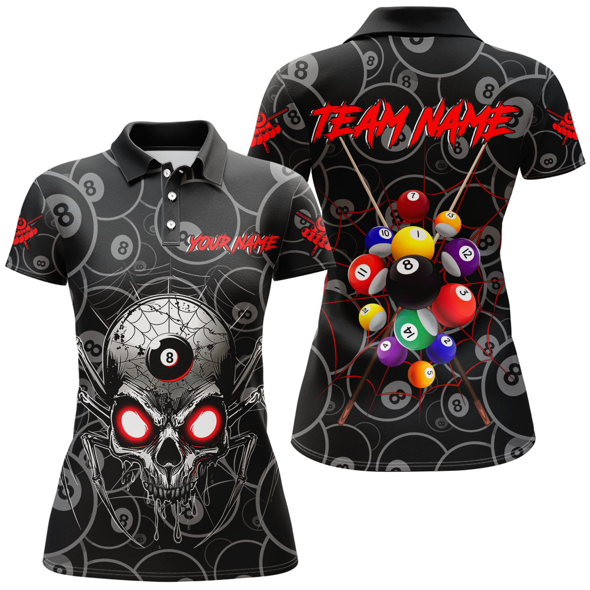 Personalized Skull Spider Billiard Balls Women Polo & Quarter-Zip Shirts Custom Billiard Team Jerseys TDM1746