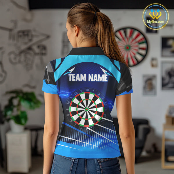 Personalized Blue Thunder Lightning Darts Jersey For Women Custom Darts Team Shirt Polo & 1/4 Zip TDM4721