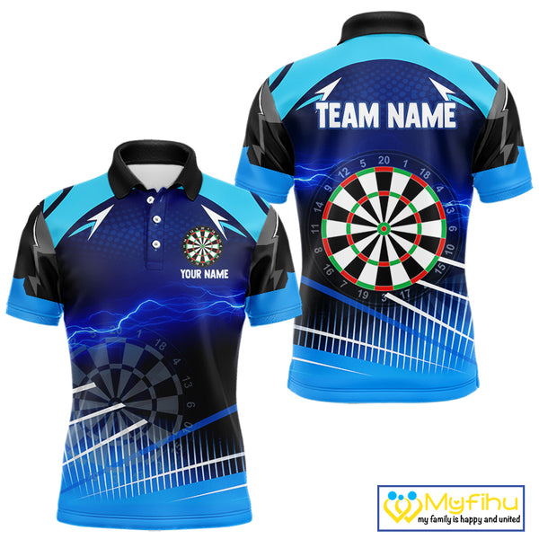 Personalized Blue Thunder Lightning Darts Jersey For Men Custom Darts Team Shirt Polo & 1/4 Zip TDM4721