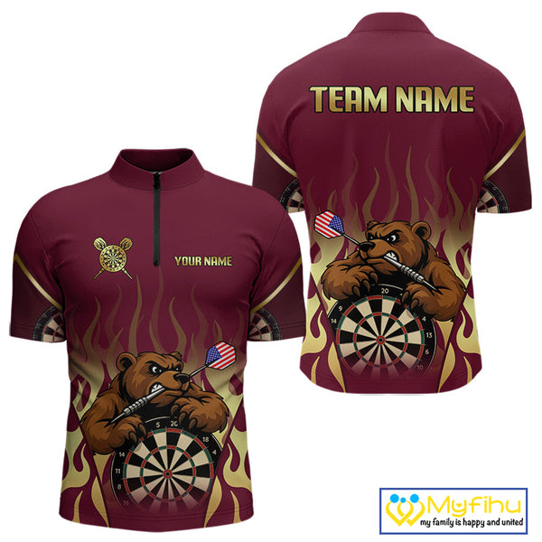 Custom Gold Bear Darts Team Men Quarter-Zip Shirts, Bear Darts Jerseys NYN0091