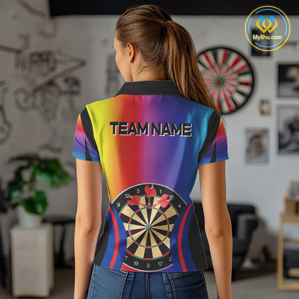 Custom Colorful Dartboard Darts Team Women Polo Shirt, Dart League Shirt NYN0092