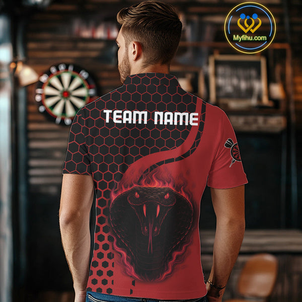 Custom Black And Red Flame Cobra Snake Darts Team Polo Shirts For Men, Dart Jerseys NYN0093