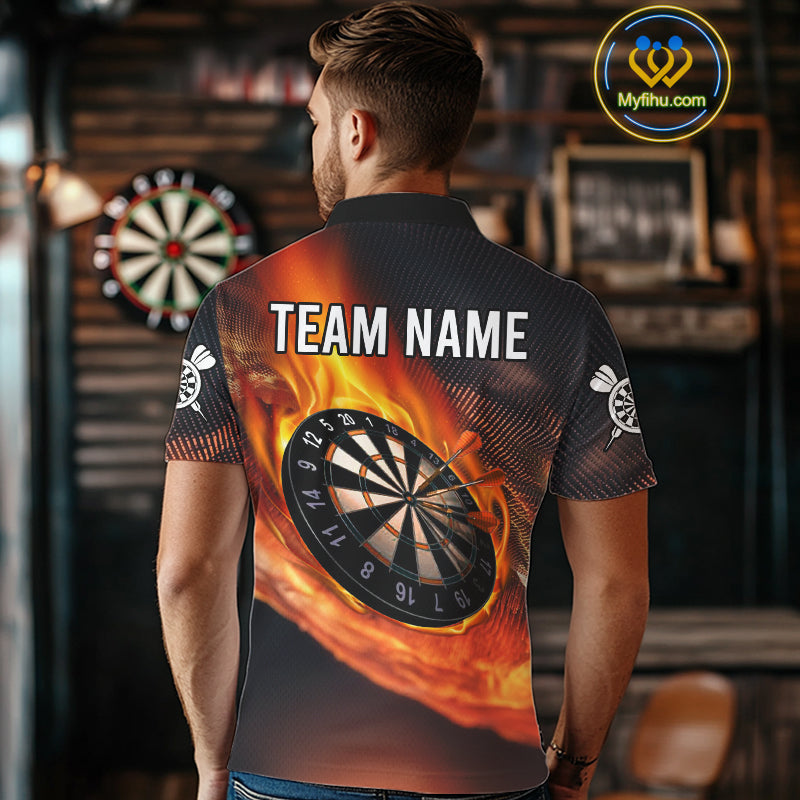 Custom Fire Flame Darts Jerseys, Dartboad Darts Team Polo Shirts For Men NYN0097