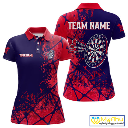Custom Red And Blue Splatter Darts Team Polo Shirts For Women, Dart Jerseys NYN0098